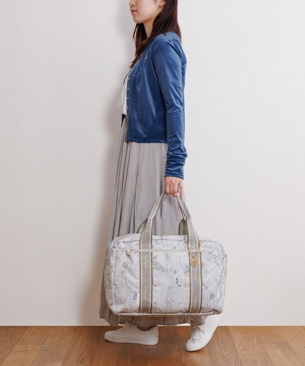 ACE BAGS & LUGGAGE HAyU × ace.  フォールディング 折り畳みボストンバッグ 猫柄 32L 17863 ベージュ柄