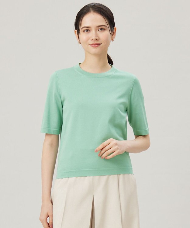 自由区 【アンサンブル対応・洗える】アセテートコットンプルオーバー ニット グラスグリーン