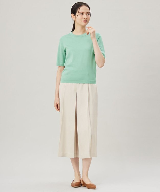 自由区 【アンサンブル対応・洗える】アセテートコットンプルオーバー ニット グラスグリーン