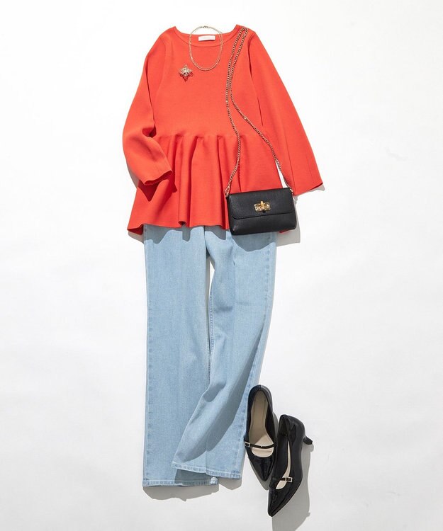 ANY SIS 【美Denimシリーズ】センタープレスセミフレア デニム ブリーチインディゴ