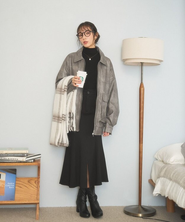 WEGO ヴィンテージライクFレザーブルゾン グレー