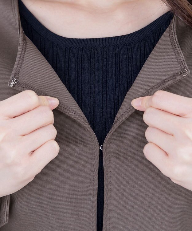 Tiaclasse 【新色追加・洗える】ノーカラーカットソージャケット モカ