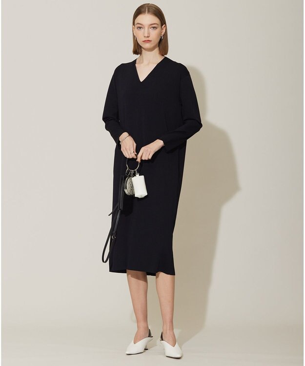 ICB L 【洗える】 シンセティックフルニードル Vネックワンピース ブラック系