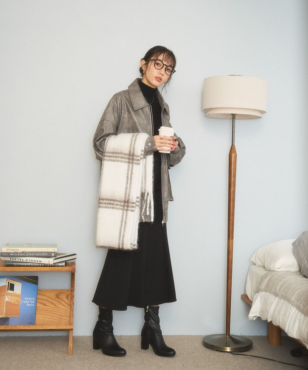 WEGO ヴィンテージライクFレザーブルゾン グレー