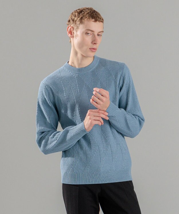 JOSEPH HOMME 新柄【洗える】シルクバルキー  クルーネックニット スカイブルー系