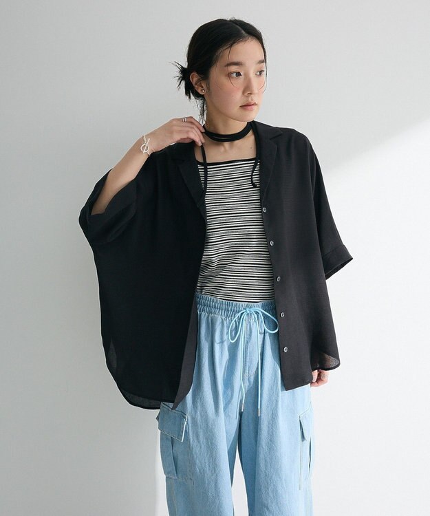 Green Parks 【WEB限定】開襟シアージャケット風シャツⅡ Black
