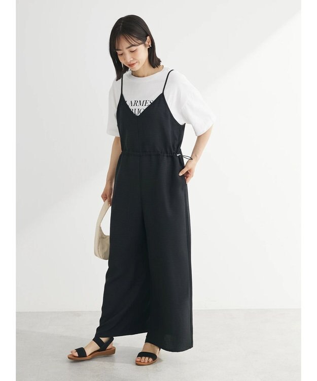 Green Parks 冷やっとすずやかウエストドロストサロペット Black