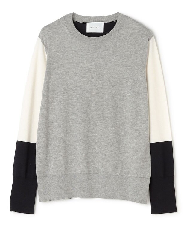 BEIGE， CHLOR / ウールシルク配色クルーネックニット Gray