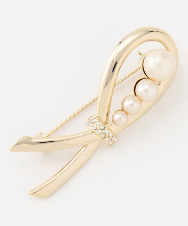 J.PRESS LADIES ハーフリボン ブローチ ゴールド系