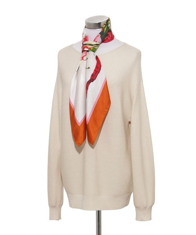 MOONBAT PAUL&JOE ACCESSOIRES(ポール & ジョー) シルクスカーフ 気球 ブーケ 88cm×88cm　手洗いOK オレンジ