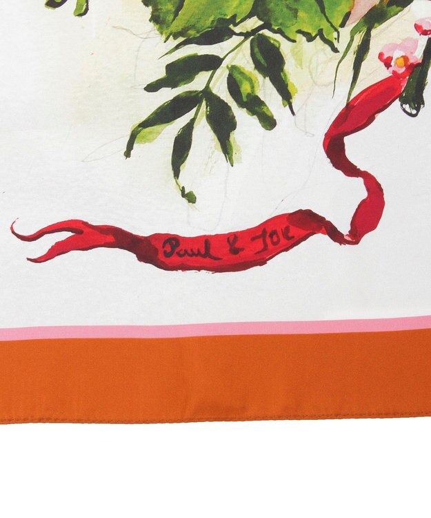 MOONBAT PAUL&JOE ACCESSOIRES(ポール & ジョー) シルクスカーフ 気球 ブーケ 88cm×88cm　手洗いOK オレンジ