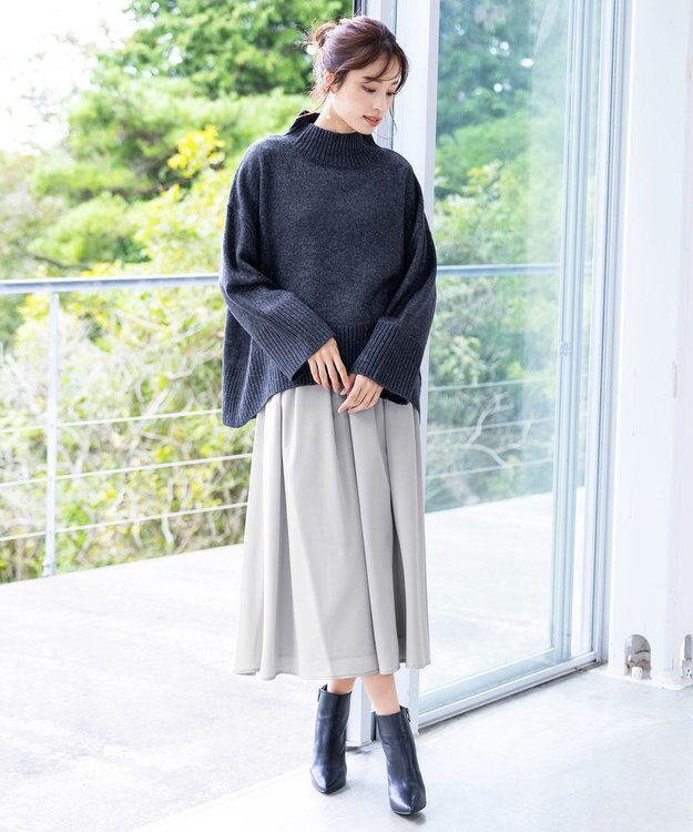 Tiaclasse L 【洗える】モックネックポインテルニットトップス ネイビー