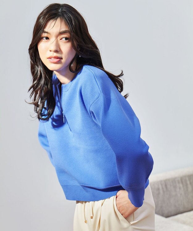 ANY ミラノリブジップニット ブルー