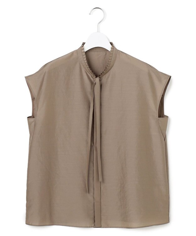 ICB L 【新色追加・CLASSY.掲載】セシェシルキーローン フレンチスリーブボウタイブラウス モカ