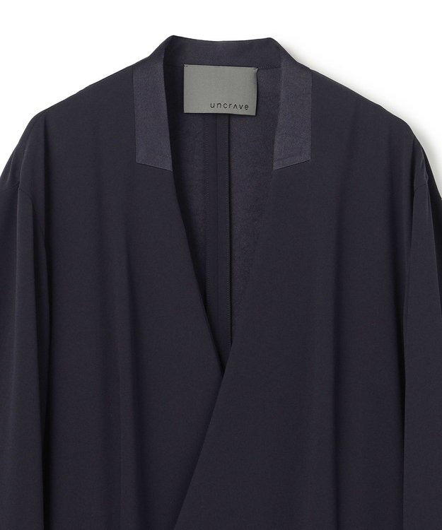 uncrave バックサテンジョーゼット ノーカラージャケット ネイビー