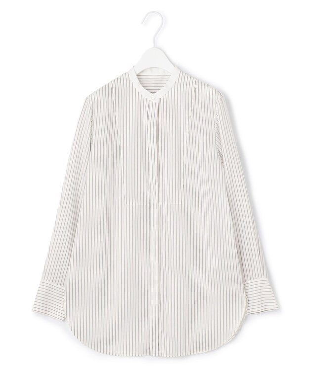 ICB L 【洗える】 リヨセルローン ブザムシャツ オフホワイト×ブラック系