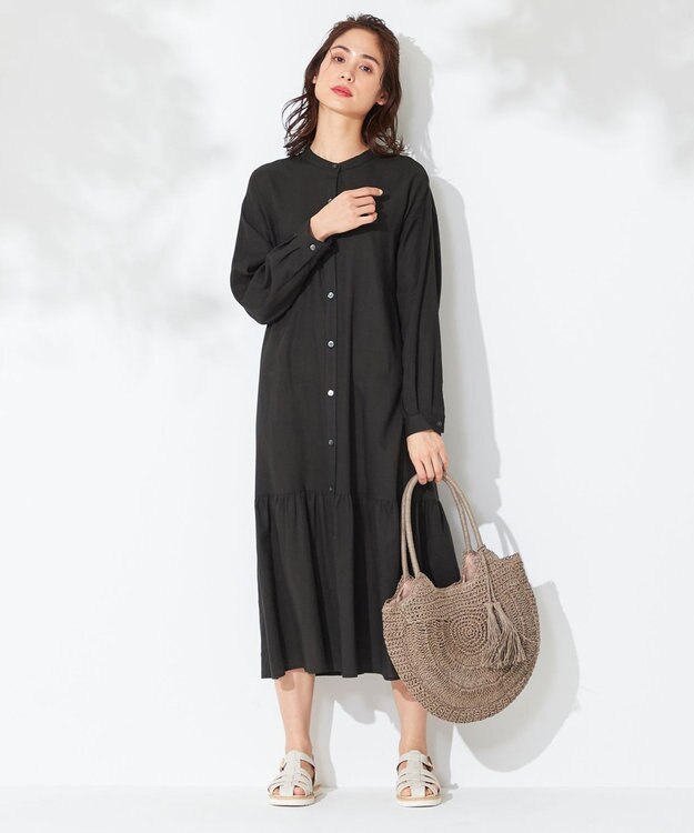 ANY 【洗える】ライトリネンクロス ワンピース ブラック