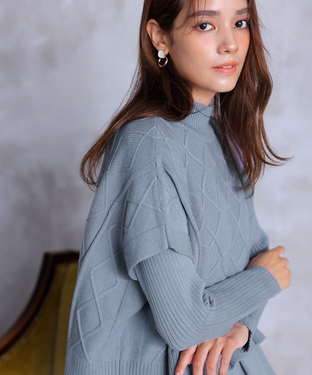 Tiaclasse 【2点セット】ケーブルトップス＆ニットワンピースセット ライトブルー