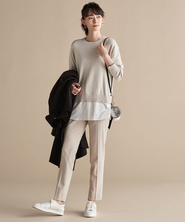 ICB L 【洗える】クロスコンビ シャツドッキングプルオーバー トープ系