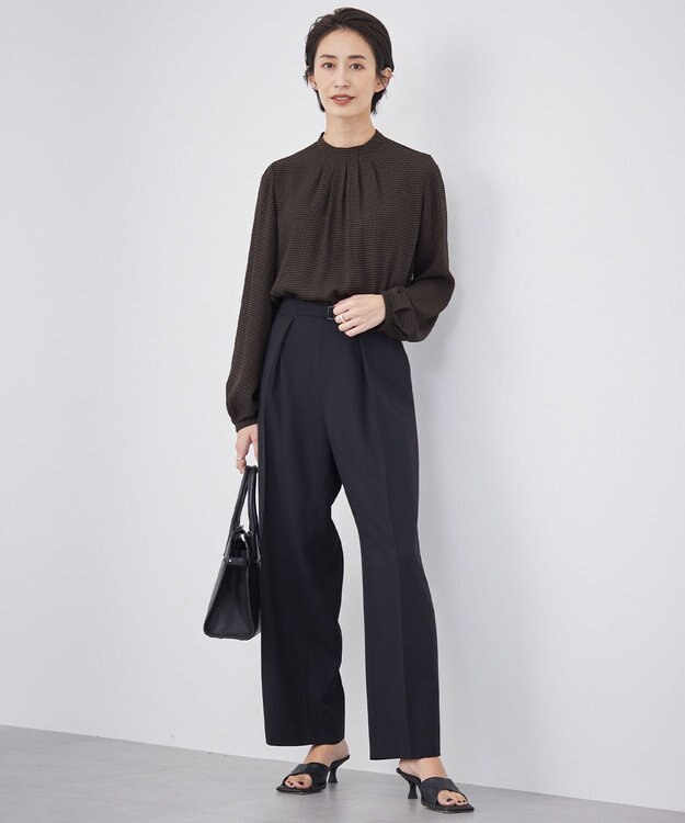 ICB 【洗える】ウール2WAYストレッチ ワイドストレートパンツ ブラック系