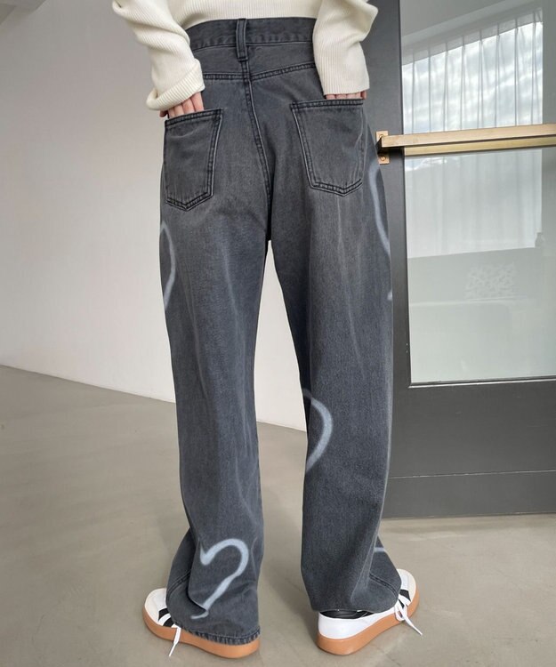 WEGO スプレーペイントストレートデニムパンツ ブラックその他