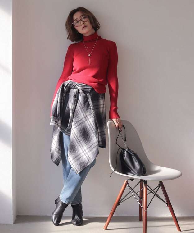 WEGO 【2025年秋冬新作】リブタートルニット レッド