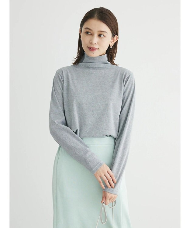 Green Parks ラメリブタートルカットソー Gray