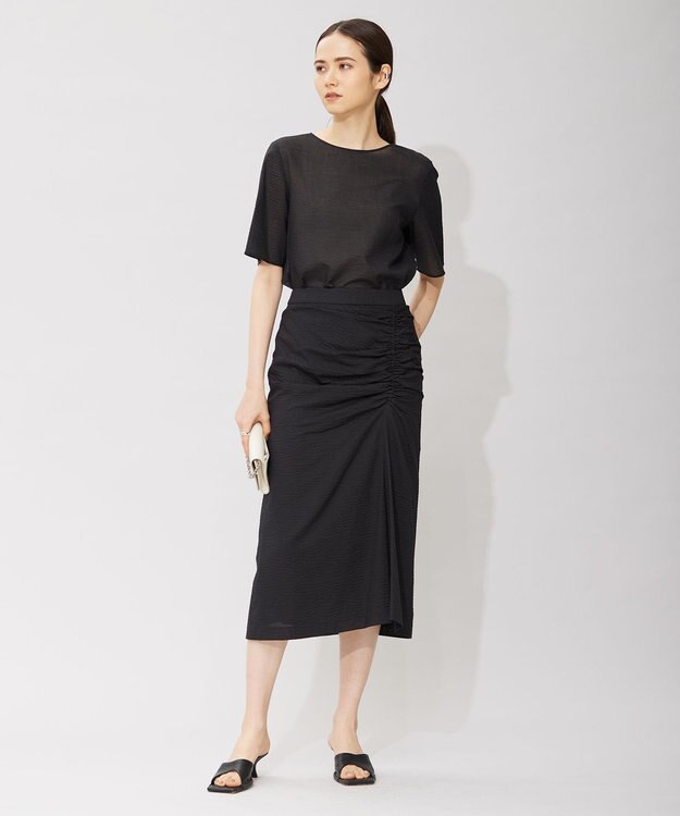 ICB 【洗える】コットンリップル Tブラウス ブラック系