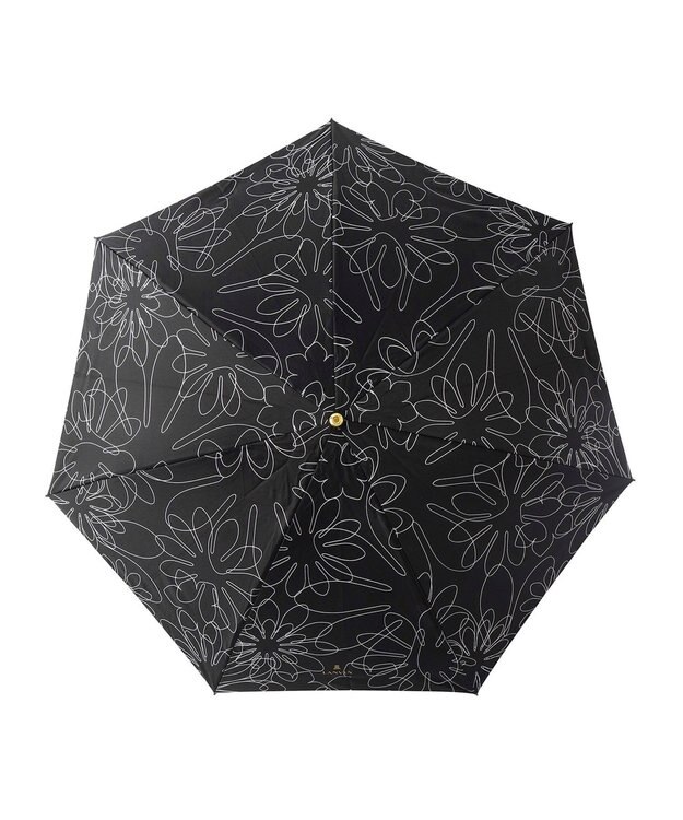 MOONBAT 【新色追加】ランバン オン ブルー 折りたたみ傘 フラワー柄サテンジャガードプリント 簡単開閉 ブラック