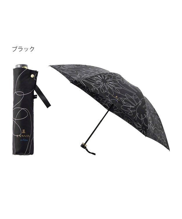 MOONBAT 【新色追加】ランバン オン ブルー 折りたたみ傘 フラワー柄サテンジャガードプリント 簡単開閉 ブラック