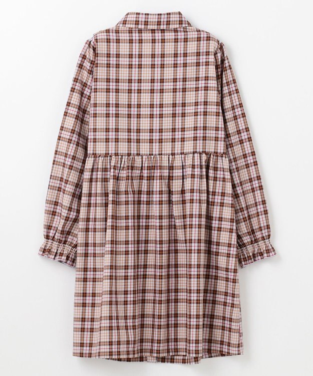 組曲 KIDS 【110-140㎝】リセチェックシャツ ワンピース グレー×ブラウン系