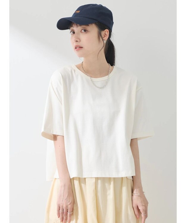 earth music&ecology バックタッククロップドＴ Off White