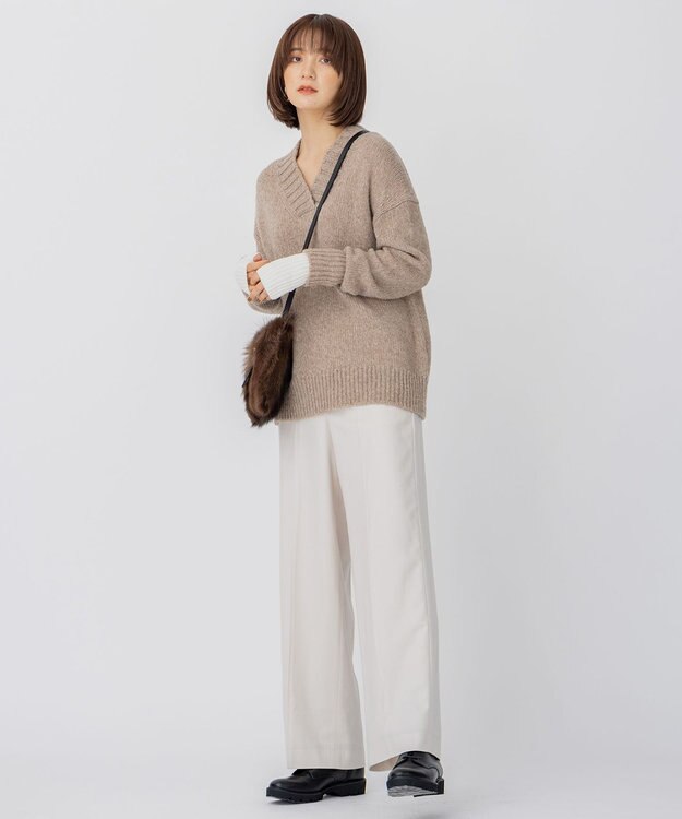 23区 L 【CLASSY.1月号掲載】ウールミルドストレッチ ワイドパンツ アイボリー系