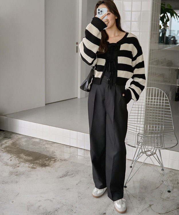 WEGO 【2024年秋冬新色カラー追加★】リボン2WAYカーデ ブラックボーダー