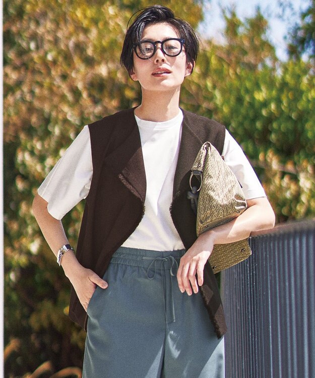 自由区 【洗える】ハイカウントクロップド丈 カットソー オフホワイト