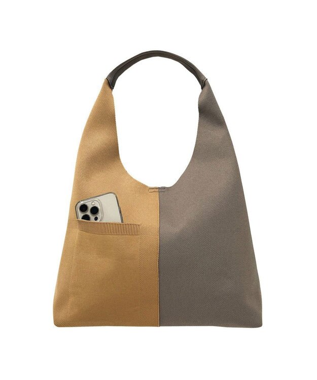 ROOTOTE 1302【A4サイズ収納】LT.ラウンド.アミ.ニット-A 03：キャメル×グレー