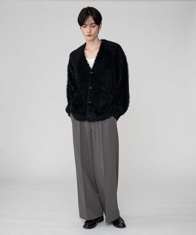 WEGO 【2025秋冬新作/ユニセックス着用ITEM/SMLサイズ展開】フェザーニットカーディガン ブラック