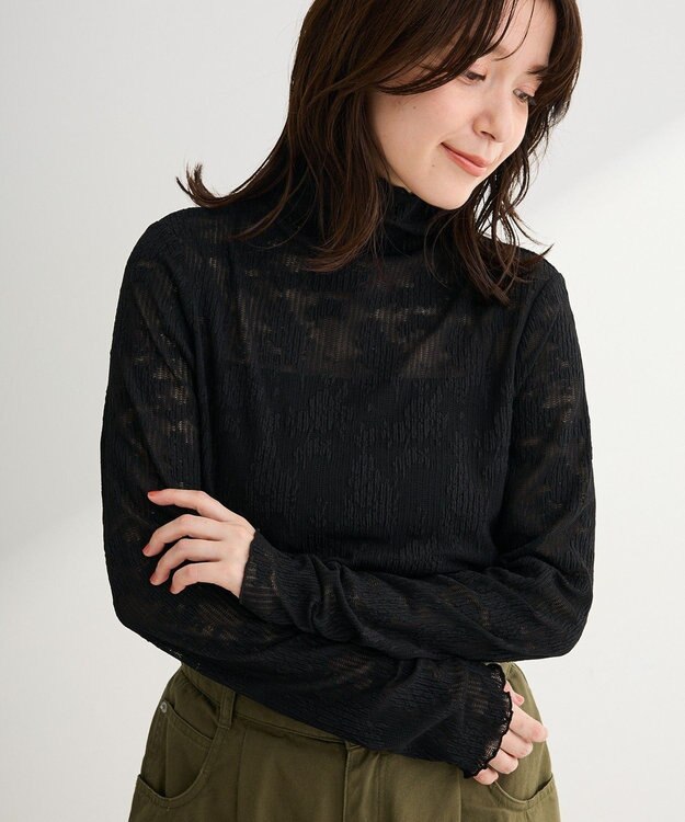 Green Parks プリーツレースハイネックプルオーバー Black