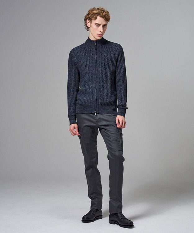 JOSEPH HOMME 【新柄】シルクバルキー　ハイネックジップアップニット ネイビー系