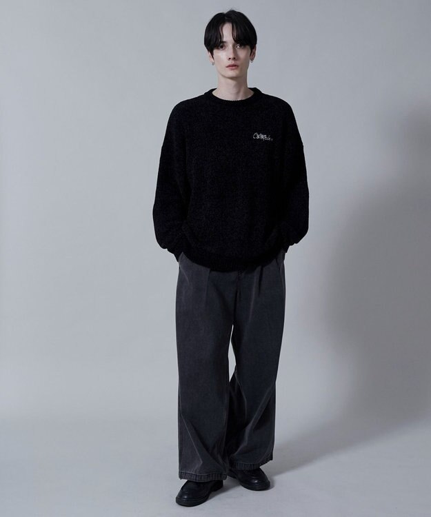 WEGO ベロアモールワンポイントプルオーバー ブラック