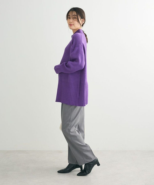 Green Parks 洗えるモックネックニットプルオーバー Purple