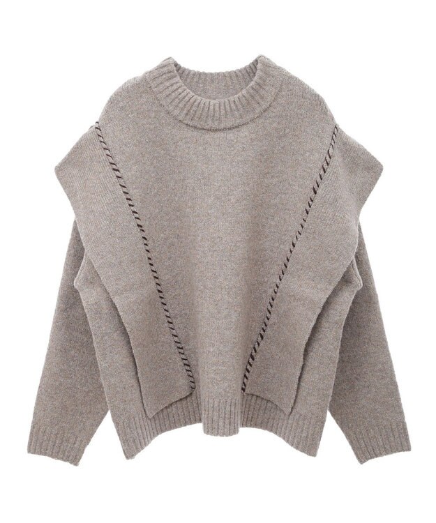 CRAFT STANDARD BOUTIQUE 洗える/ハンドステッチデザインニットプルオーバー Gray Beige