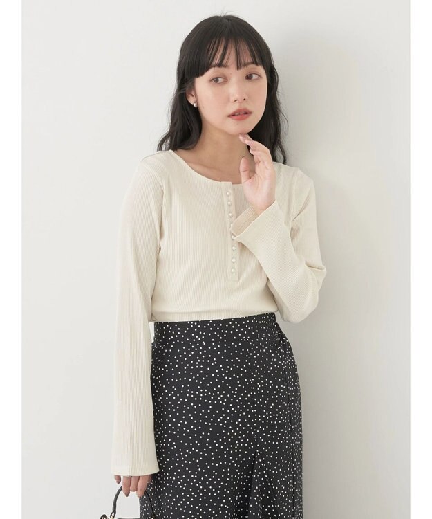 earth music&ecology パールヘンリーリブプルオーバー Off White