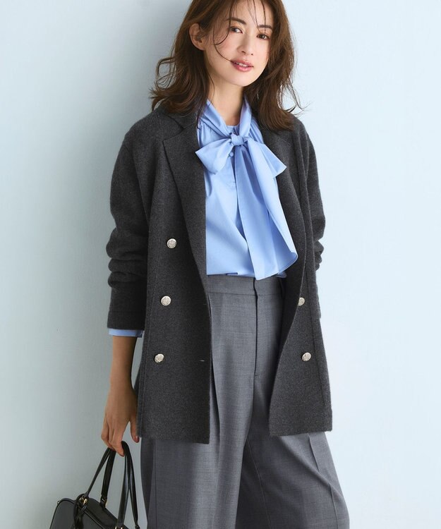 23区 S 【滝沢眞規子さん着用/CanCam11月号掲載】ナチュラルストレッチサキソニー タック ワイド パンツ グレー系