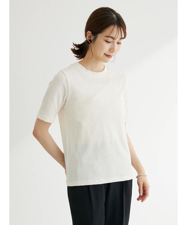 Green Parks BEST PRICE  ５分袖プリーツ加工プルオーバー Ecru