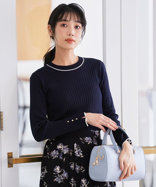 ANY SIS ラインポイント ニット ネイビー