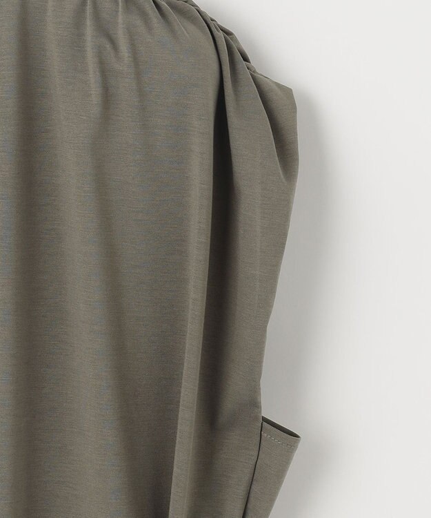 自由区 L 【洗える】ライトギャザーフレンチスリーブ ワンピース カーキ系