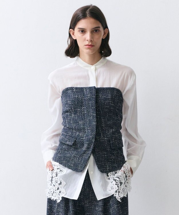 BEIGE， TRIPHANE / バックニットツイードビスチェ Navy Mix