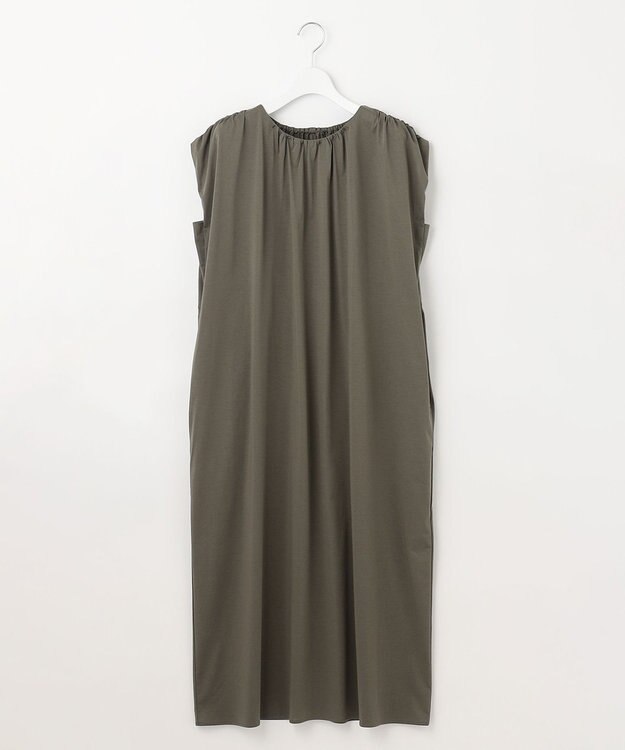 自由区 L 【洗える】ライトギャザーフレンチスリーブ ワンピース カーキ系