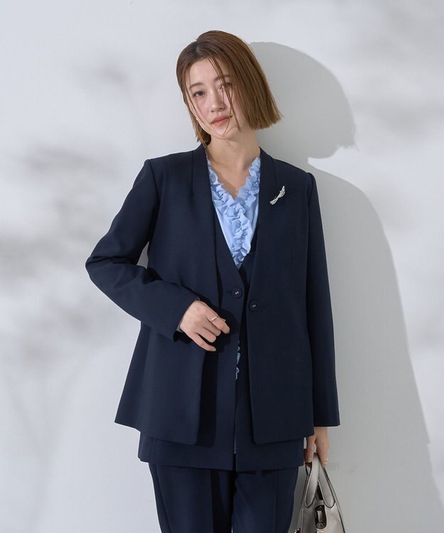 YECCA VECCA ストレッチノーカラージャケット Navy